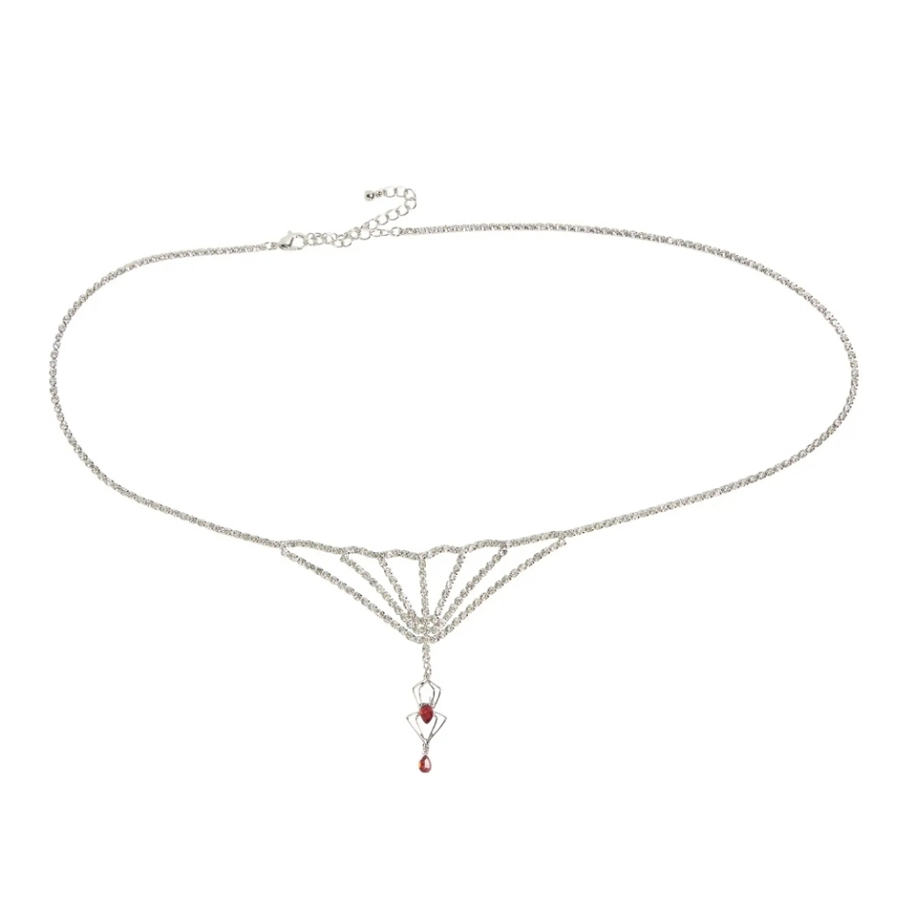 NWT Asos Design Halloween belly chain spider silver tone with red crystal S/M